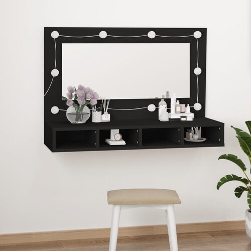 VidaXL Ormarić s ogledalom i LED svjetlima crni 90 x 31 5 x 62 cm Slike