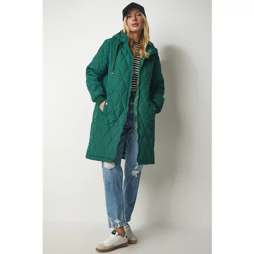 Happiness İstanbul Women's Green Hooded Quilted Coat