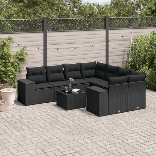  9-dijelni set vrtnih sofa s jastucima crni od poliratana Cijene