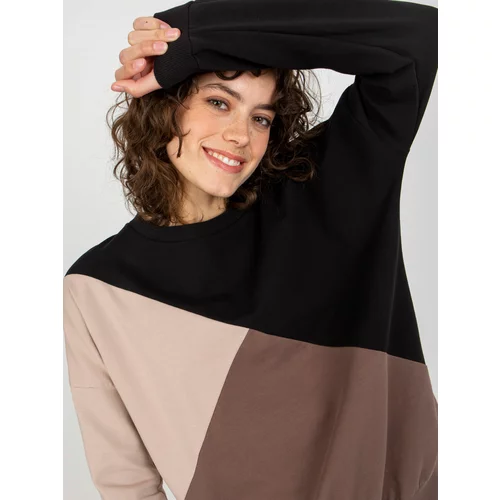 Fashion Hunters Women's black and brown basic sweatshirt with a round neckline