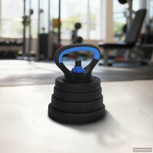  4-u-1 set bučica, brojčana i kettlebell 30 kg Crna i Plava Slike