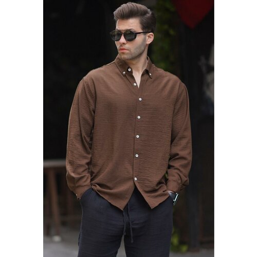 Madmext Men's Brown Long Sleeve Oversize Shirt 6735 Slike