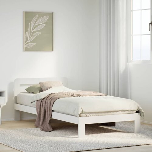 VidaXL Posteljni okvir brez vzmetnice bel 90x190 cm trdna borovina Slike