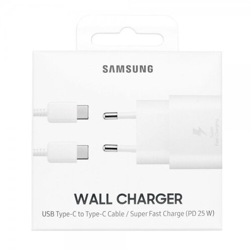 Samsung hišni polnilec EP-TA800XWE super fast charge (type c) in podatkovni kabel EP-DA705BWE (type c - type c) - bel Cene