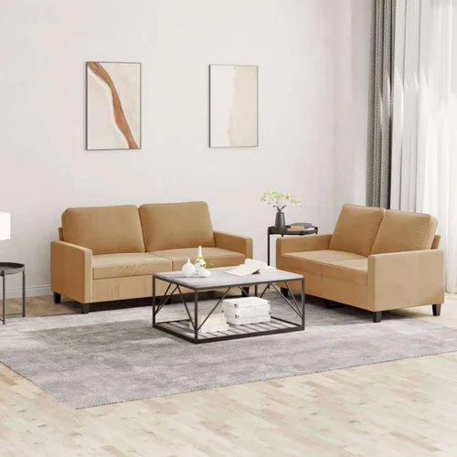  2-dijelni set sofa s jastucima smeđi baršunasti