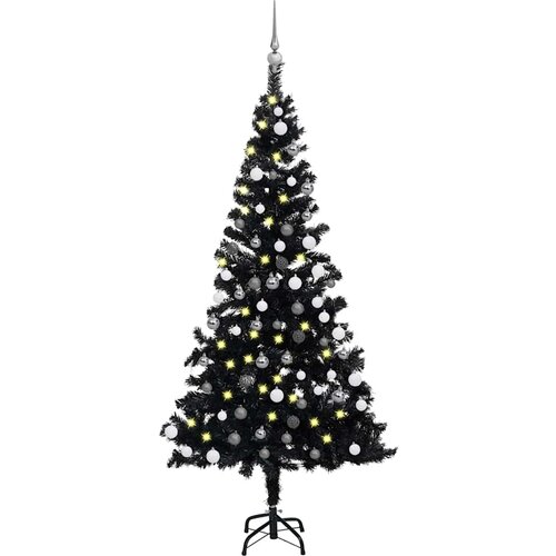  Umjetno osvijetljeno božićno drvce s kuglicama crno 150 cm PVC Cijene