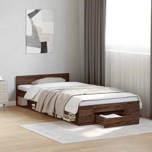 Furnova Posteljni okvir s predalom rjavi hrast 90x200 cm inž. les, (21934162) Slike