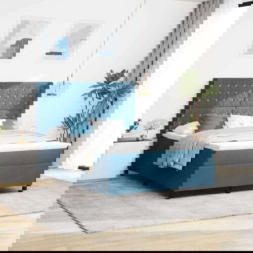  Krevet s opruga kutije s uzglavljem Plava 140 x 190 cm Baršun Cijene