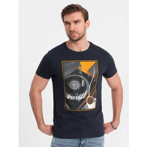 Ombre Men's printed cotton t-shirt vinyl - navy blue Slike