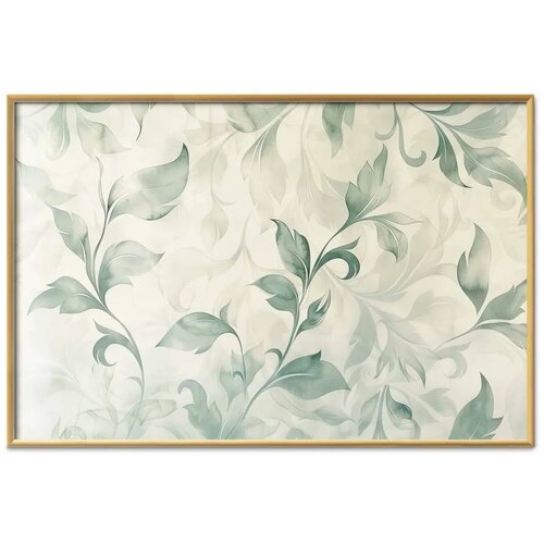  Plakat - Watercolor Green-Beige Leaves 60x40 Zlatni okvir Cene