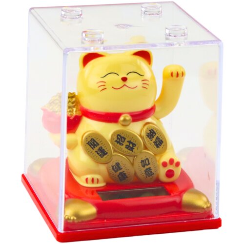  Chinese Lucky Cat In Display Case Solar Figurine Ornament Beige Cijene