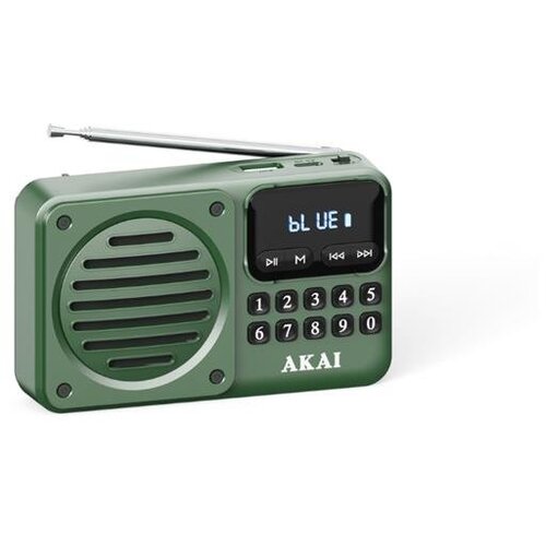 Akai radio prijenosni FM, AM, BT, LCD, USB, punjiva baterija, zeleni APR-300 Slike