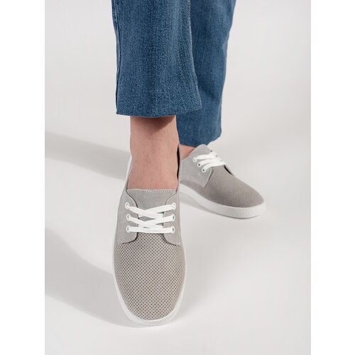 GOODIN Grey openwork sneakers made of natural leather Cijene