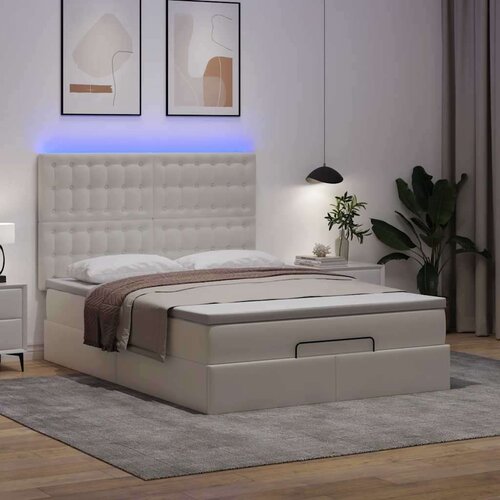 vidaXL Otomanski posteljni okvir z vzmetnico bel 140x200 cm um. usnje Cene