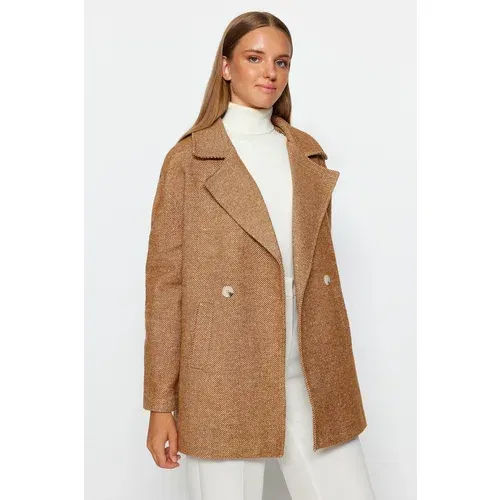 Trendyol Camel Oversize Wide Cut Stamped Coat