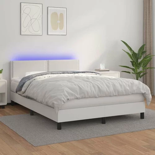  Box spring postelja z vzmetnico LED bela 140x190cm umetno usnje, (20896742)