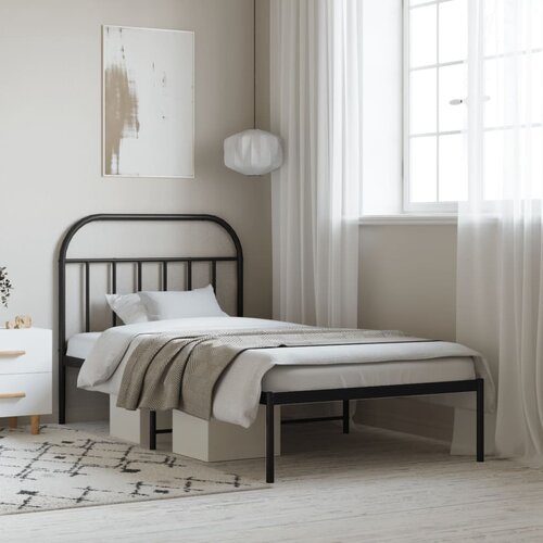 VidaXL Kovinski posteljni okvir z vzglavjem črn 100x190 cm Slike