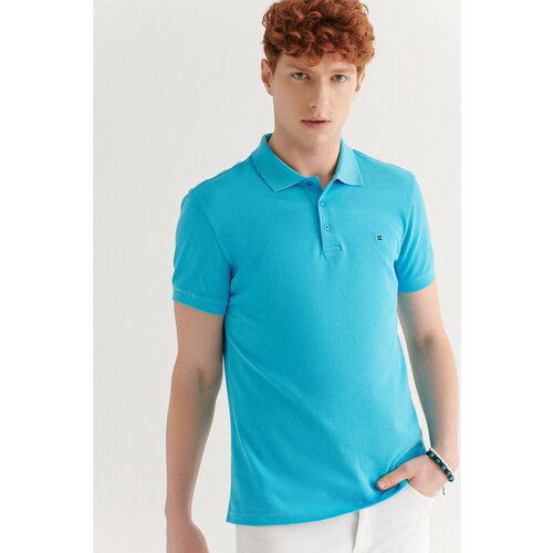 Avva Men's Aqua 100% Cotton Cool Keeping Regular Fit Polo Neck T-shirt Slike