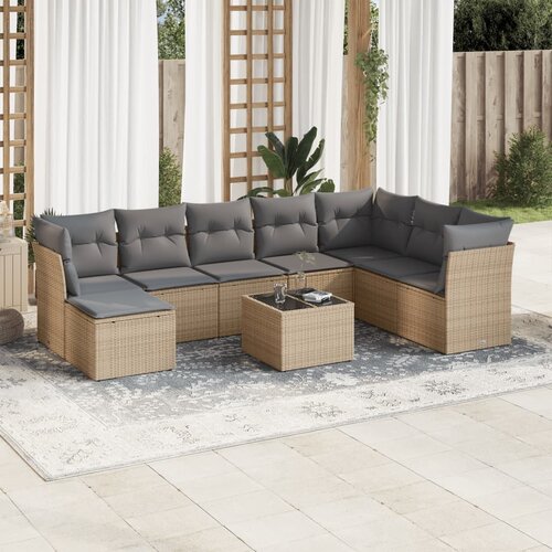 vidaXL 9-dijelni set vrtnih sofa s jastucima bež od poliratana Cijene