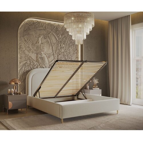 Maison de R&amp;ecirc;ve Krem tapecirani bračni krevet s prostorom za odlaganje s podnicom 160x200 cm Mija &amp;ndash; Slike