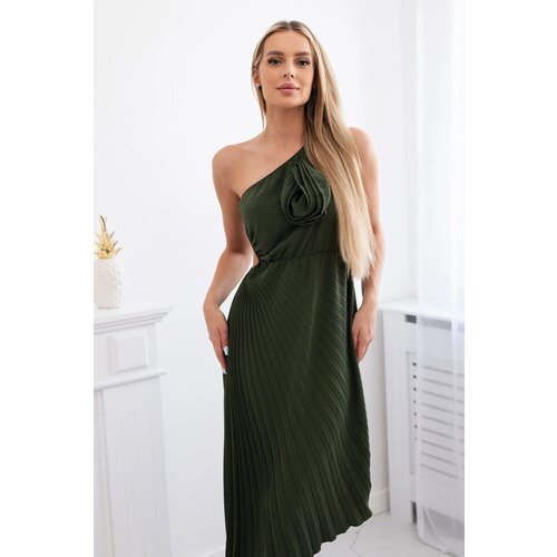 Kesi Women&amp;#039;s pleated dress with flower - khaki Slike
