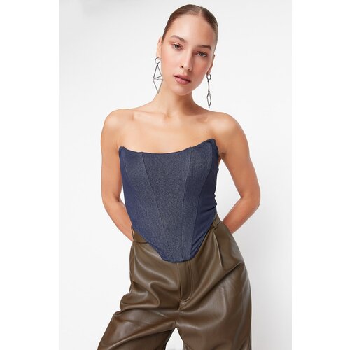 Trendyol Blue Denim Look Knitted Bustier Slike