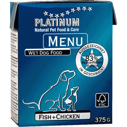 Platinum natural pet food Platinum konzerva za pse Dog Menu Piletina i Riba, 375 g Slike