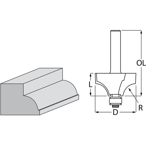 Makita profilno glodalo s ležajem R 9,5 mm, 31,8 mm, dr&scaron;ka 8 mm D-48549 Cijene