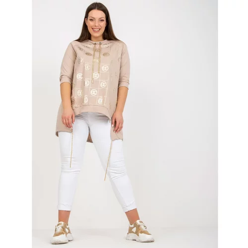 Fashion Hunters Beige asymmetrical plus size blouse with 3/4 sleeves