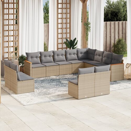 vidaXL 12-dijelni set vrtnih sofa od poliratana s jastucima bež Cijene