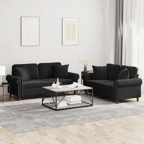  2-dijelni set sofa s jastucima crni baršunasti Cene