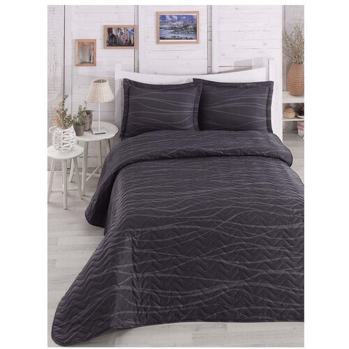 Eponj Home Črno prešito lahkotno pregrinjalo za zakonsko posteljo s prevlekama za vzglavnik Verda Grey, 200 x 220 cm Cene