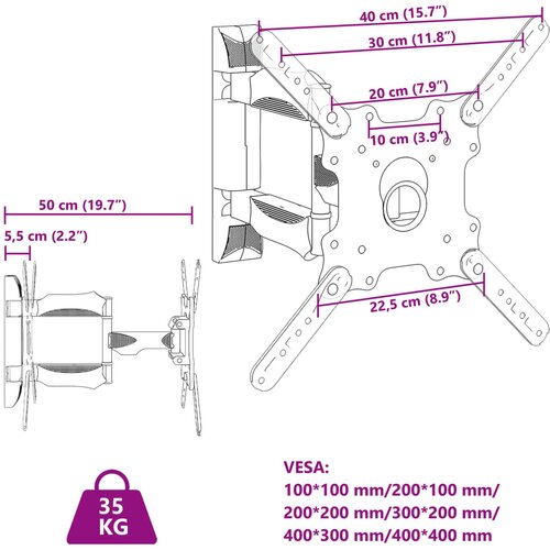 vidaXL zidni nosač za zaslon od 32-55 inča maks. vesa 400x400 mm 35 kg Cijene