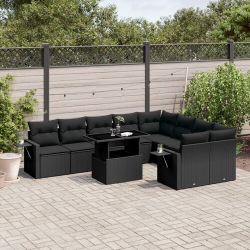 vidaXL 10-dijelni set vrtnih sofa s jastucima crni od poliratana Cijene