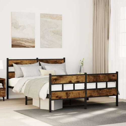 vidaXL Kovinski posteljni okvir brez vzmetnice dimljen hrast 140x190cm Cene
