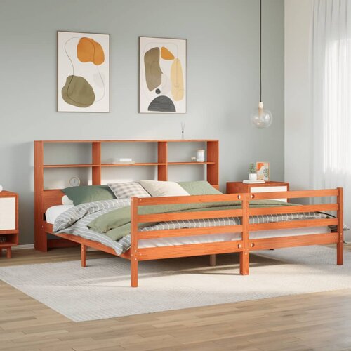 VidaXL Krevet s regalom za knjige bez madraca 200x200 cm masivno drvo Slike