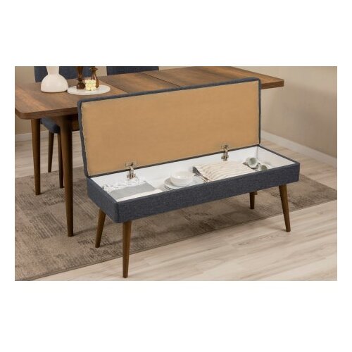 Hanah home vina bench 04 1048 walnut dark blue (produžni trpezarijski sto, stolice i konzola (6 komada) Cene