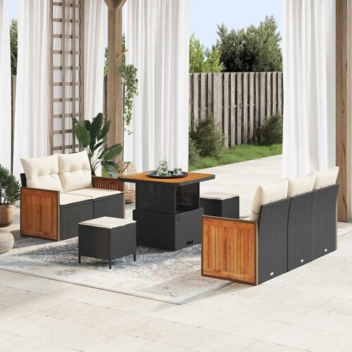 vidaXL 8-delni vrtni sofa set z blazinami črno poli ratan acacia Cene