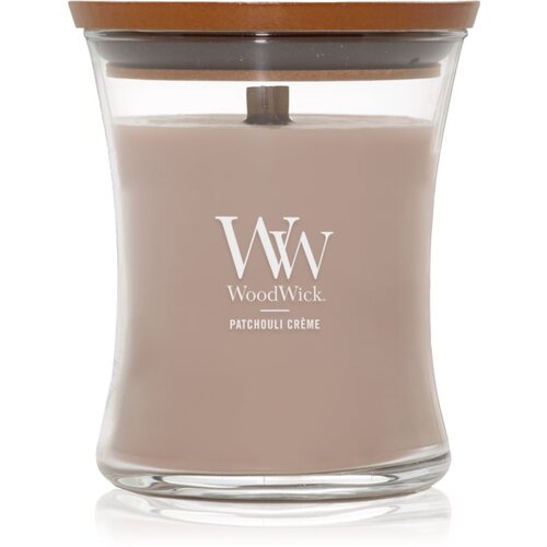 WoodWick Patchouli Cr&amp;eacute;me di&amp;scaron;eča sveča z lesenim stenjem 275 g Slike