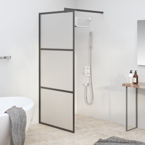 vidaXL Pregrada za tuš 80 x 195 cm s mutnim staklom ESG crna Cijene