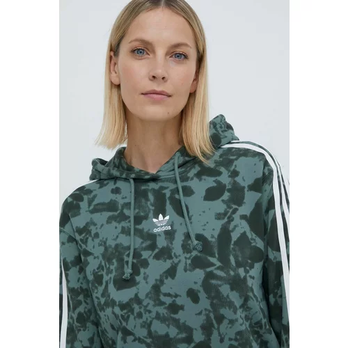 Adidas Pamučna dukserica za žene, boja: zelena, s kapuljačom, s uzorkom