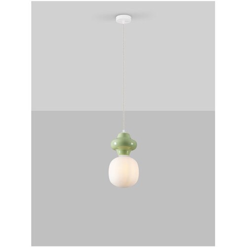 Nova Luce Bela/svetlo zelena keramična viseča svetilka s steklenim senčilom &amp;oslash; 18 cm Clio &amp;ndash; Slike