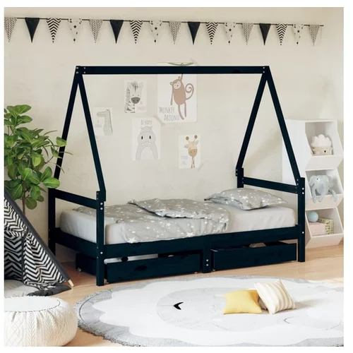 vidaXL Okvir za dječji krevet s ladicama crni 80 x 160 cm od borovine