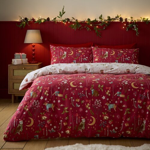 Catherine Lansfield Crvena posteljina za bračni krevet 200x200 cm Christmas Enchanted Twilight &ndash; Cijene