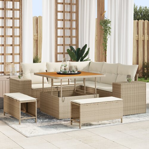 vidaXL 8-dijelni vrtni sofa set s jastucima bež poli ratan akacija Cijene