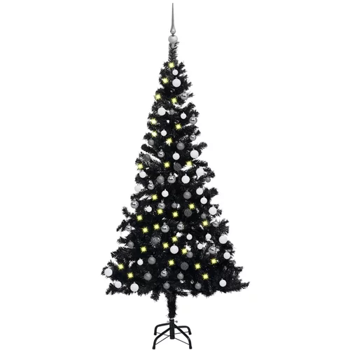  Umjetno božićno drvce LED s kuglicama crno 180 cm PVC