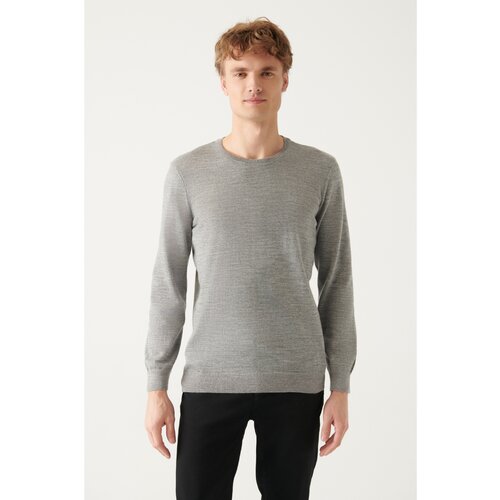 Avva Men's Gray Crew Neck Wool Blended Standard Fit Regular Cut Knitwear Sweater Slike