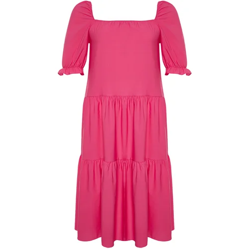 Trendyol Curve Pink Square Neck Smock Woven Dress