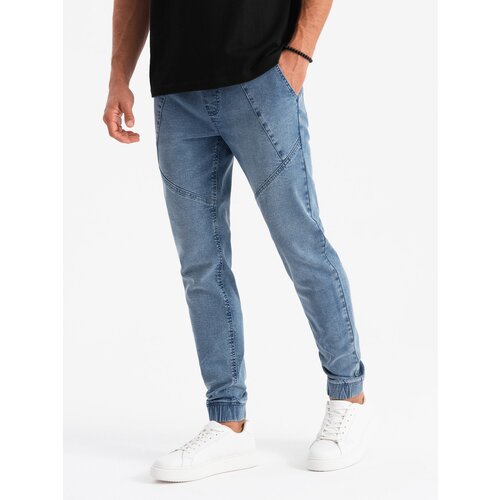 Ombre Men's denim joggers with asymmetrical stitching - blue Cene