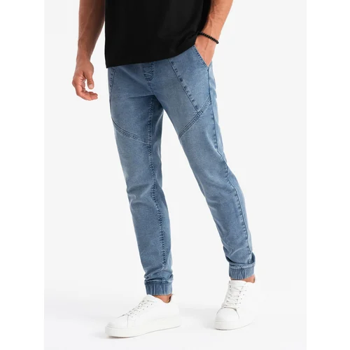 Ombre Men's denim joggers with asymmetrical stitching - blue